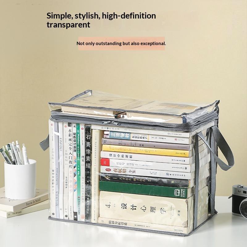 Transparent PVC Book Storage Box With Sturdy Handles And Large Capacity Perfect For Home Office School Dorm Storage