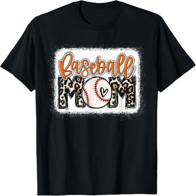 Baseball Mom Orange Leopard Baseball Mama T-Shirt