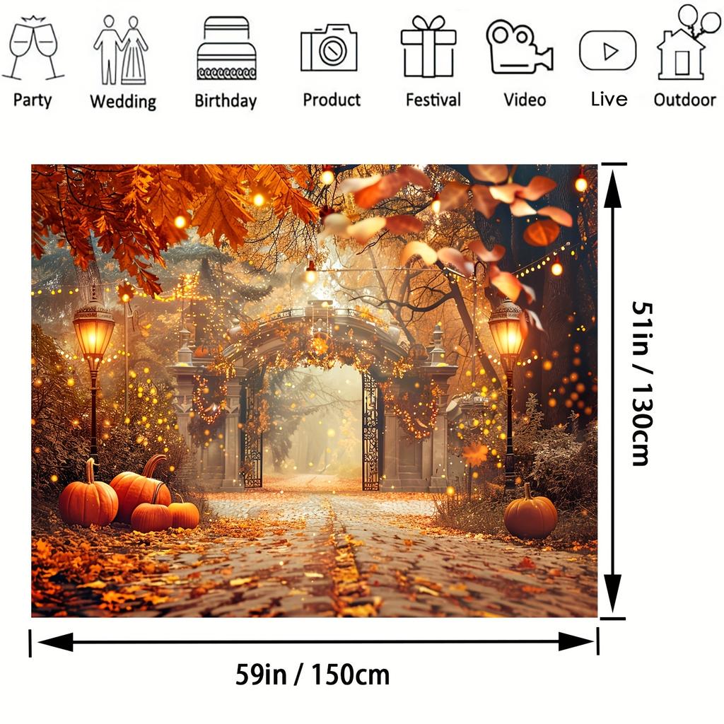 Polyester Fall Photography Background with Fall Maple Leaf Pumpkin Design for Thanksgiving Parties Weddings Birthdays
