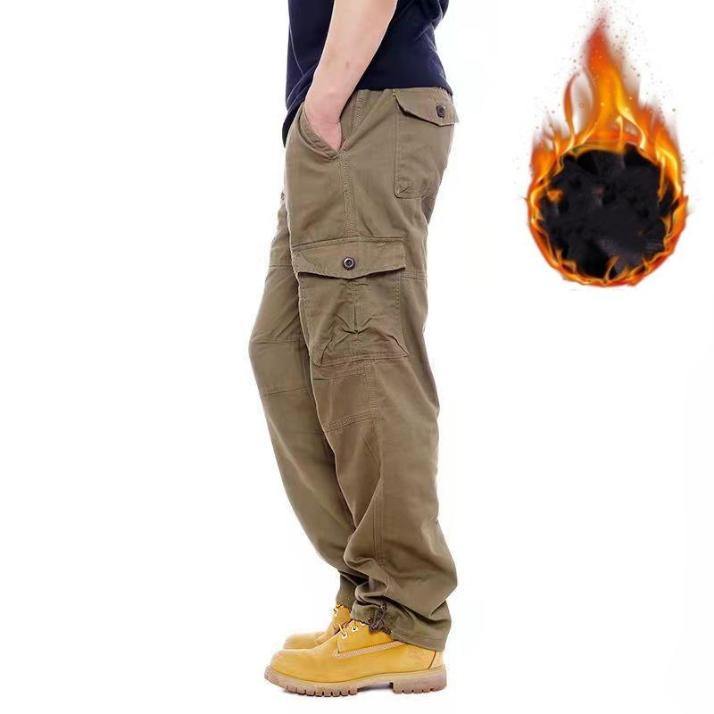 Winter Men's Cargo Pants Double Layer Fleece Warm Thick Cotton Long Trousers Men Baggy Casual