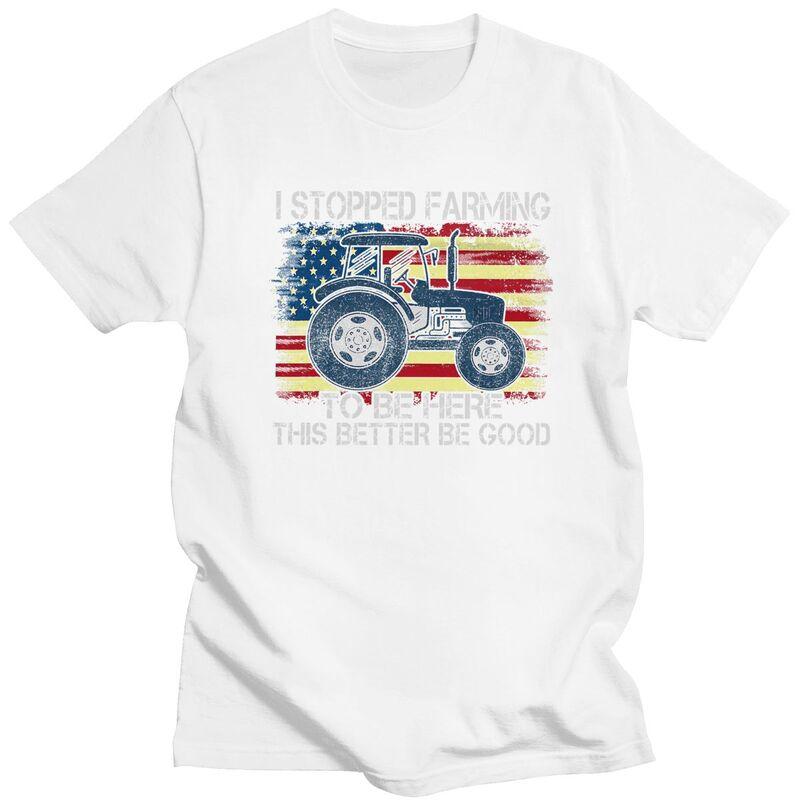 Custom Male I Stopped Farming To Be Here T Shirts ShortSleeve Cotton Tshirts Tshirt Casual Humor Joke Tee Loose Fit Clothes