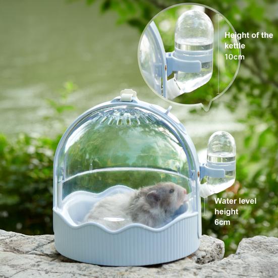 Hamster Carrier Cage Portable Small Pet Travel Case with Water Bottle Shoulder Strap Breathable Guinea Pig Outgoing Cage for Dwarf Hamster Chinchilla