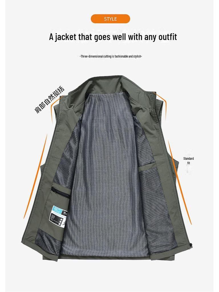 Men's Sleeveless Multi-Pocket Workwear Vest - Casual Spring/Autumn Waistcoat, Style 8822.