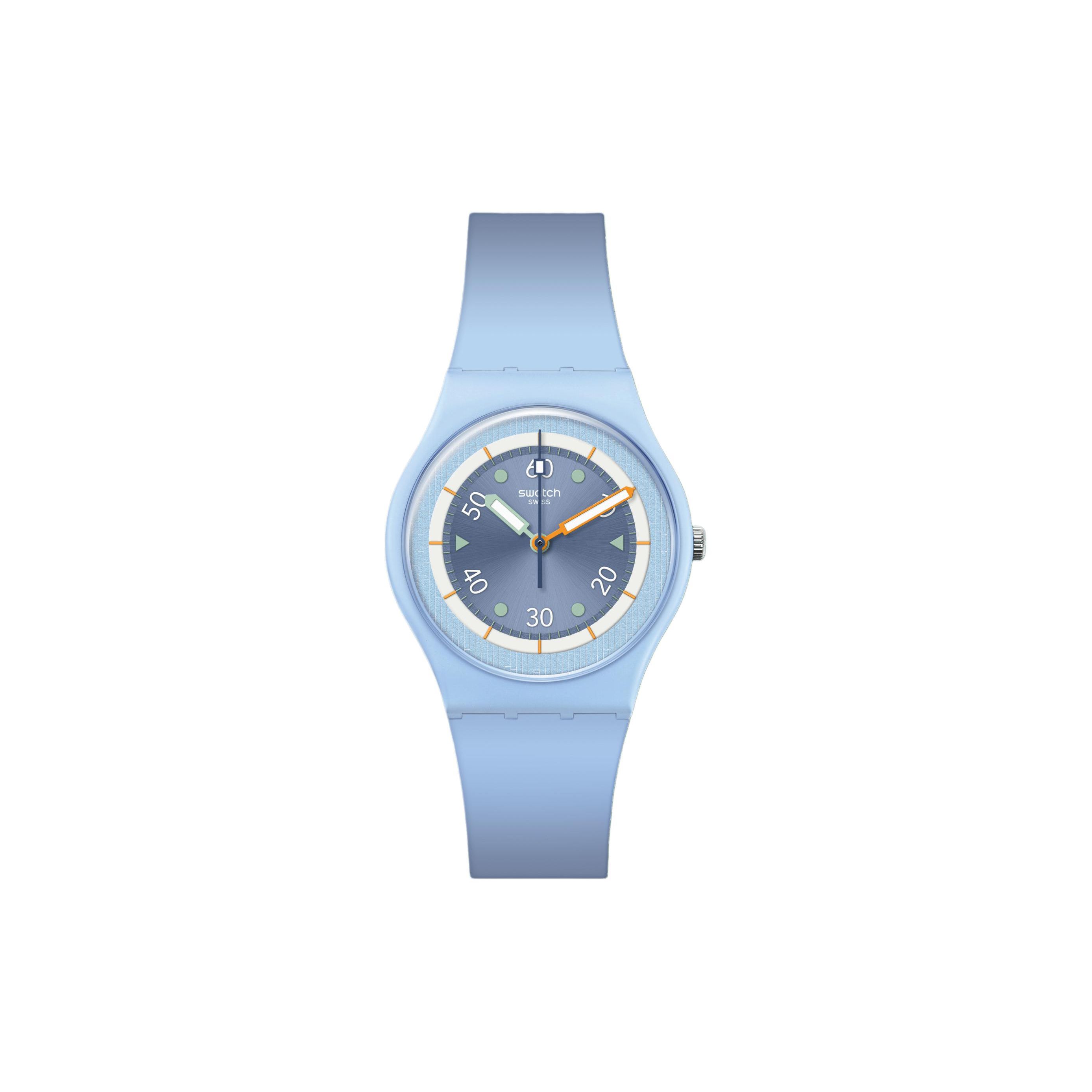 Swatch Women's Blue Quartz Movement 30M Water Resistant Watch 34Mm Dial Ceramic Case Silicone Strap Watches So31l100