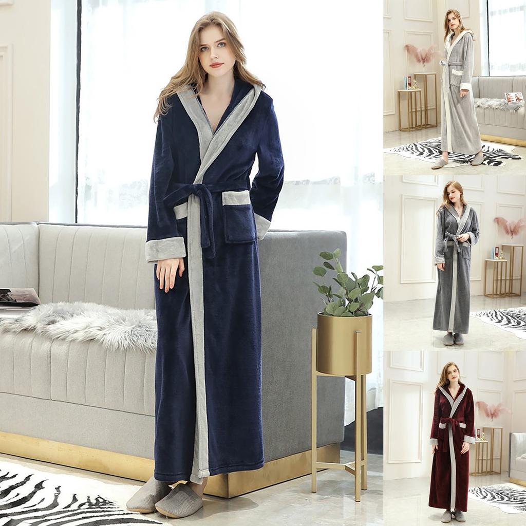 Couples Winter Lengthened Bathrobe Splicing Home Clothes Long Sleeved Robe Coat