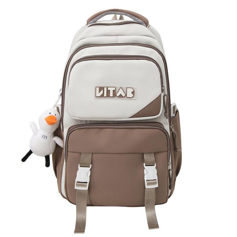 

Japanese Large-capacity Casual Backpack Women High-face Contrasting Color Splicing Student Schoolbag Simple All-matching