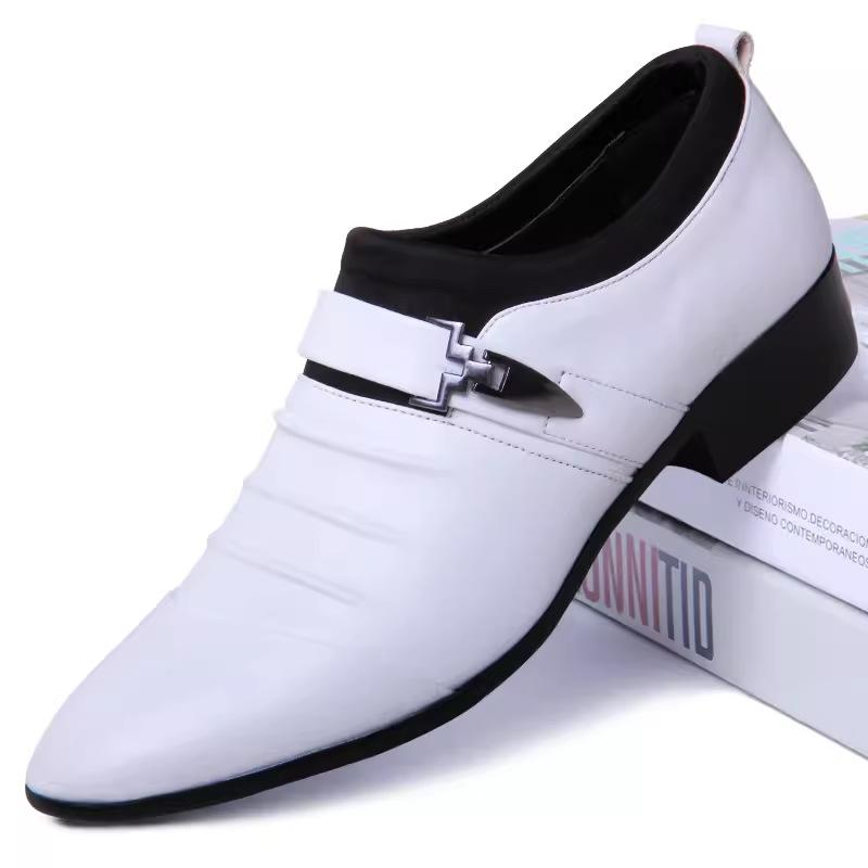 Men's shoes blue shoes casual dress leather shoes men's British pointed breathable soft-soled shoes