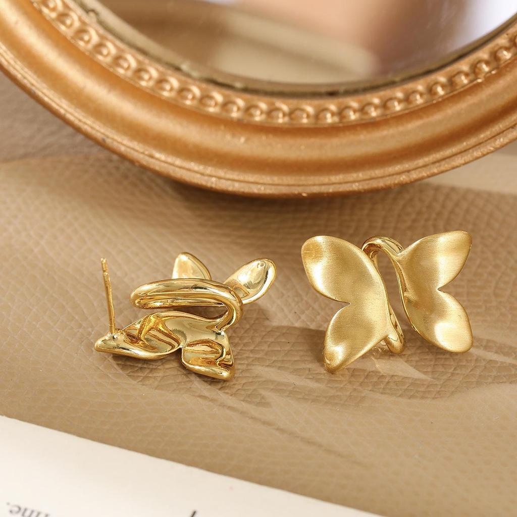 Elegant High-End Brushed Butterfly Stud Earrings with Unique Design for Women