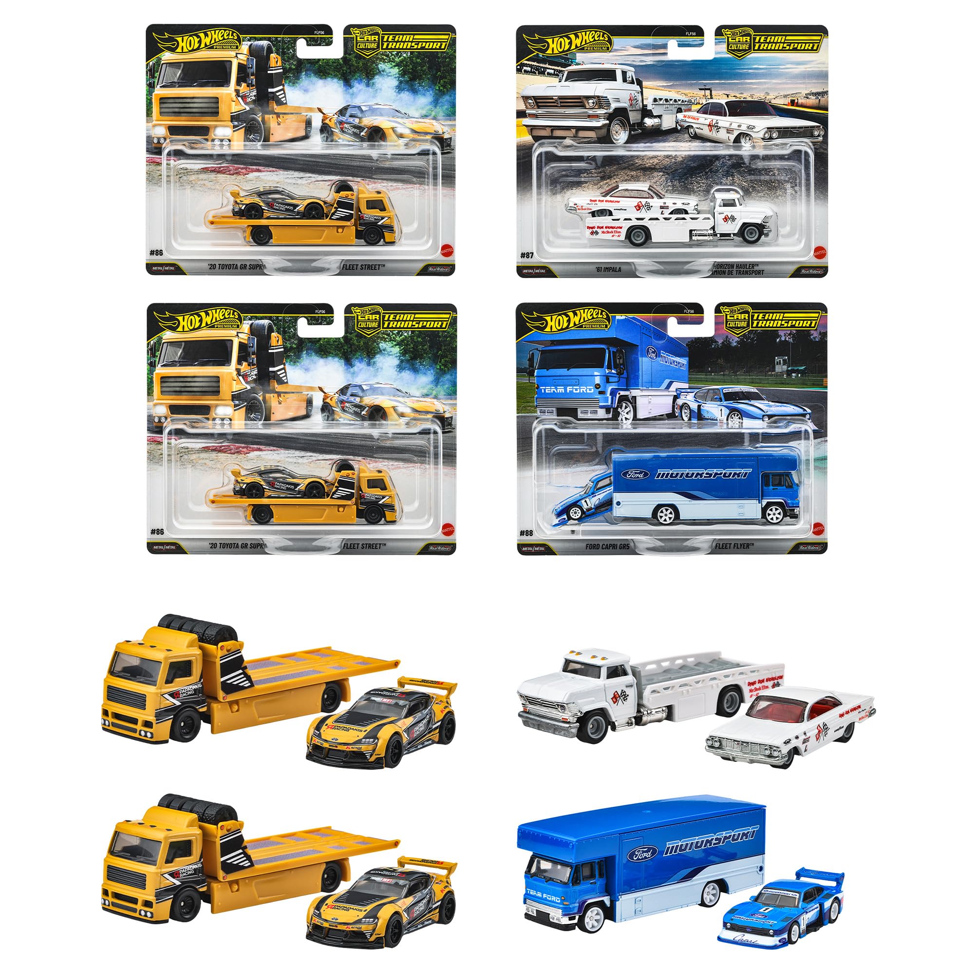 Hot Wheels Team Transport Assortment Vehicle Miniature 2 Cars per Set x 4 Sets Ages - Toys, Cars, (Boxed Set), 3+, Multi-color, FLF56-987J