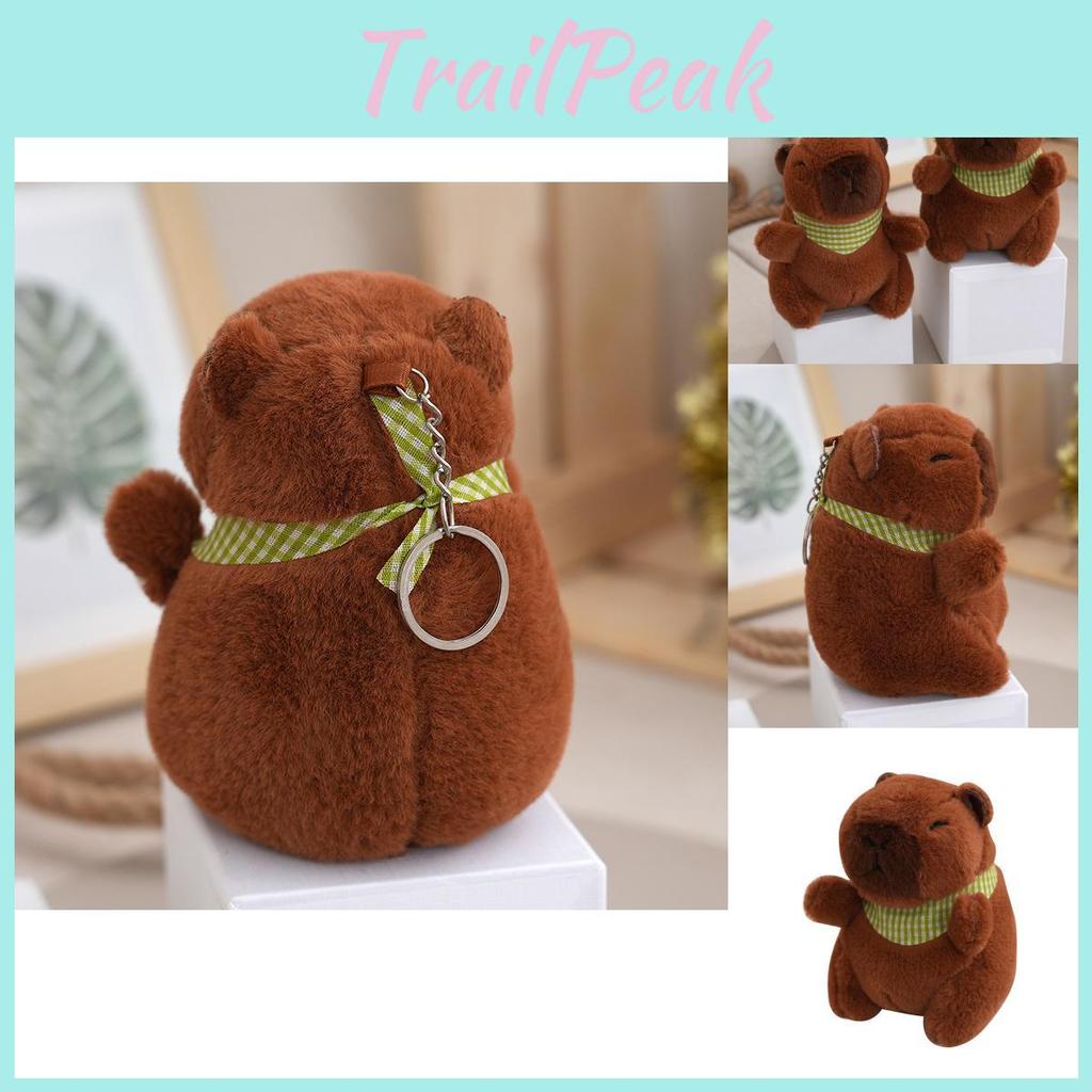 Lovely Brown Capybara Plush Keyring With Delicate Robe Perfect For Backpack Decoration