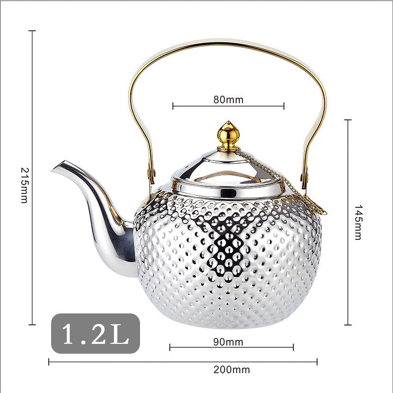 Gold Spherical Stainless Steel Kettle with Hammered Texture - Large Capacity for Hotels and Restaurants.