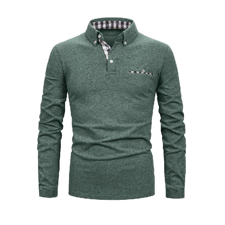 

Весна и Осень Новая Мужская Повседневная Модная Футболка ПОЛО с Клетчатой Вставкой, Топ с Длинным Рукавом XXL зелёный