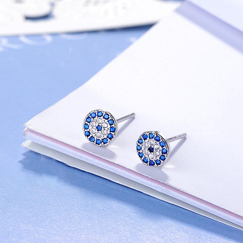 4 Styles Blue Crystals Devil 'S Eye Long Section Chain Geometric Circle Earrings 