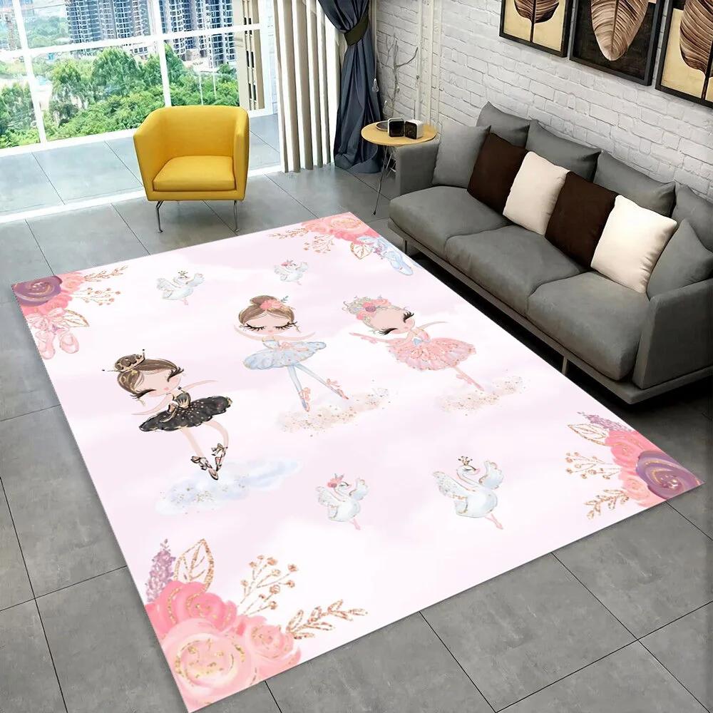 Cute Ballet Girl Ballerina Cartoon Area Rug,Carpet for Home Living Room Bedroom Sofa Doormat Decor,kids Play Non-slip Floor Mat