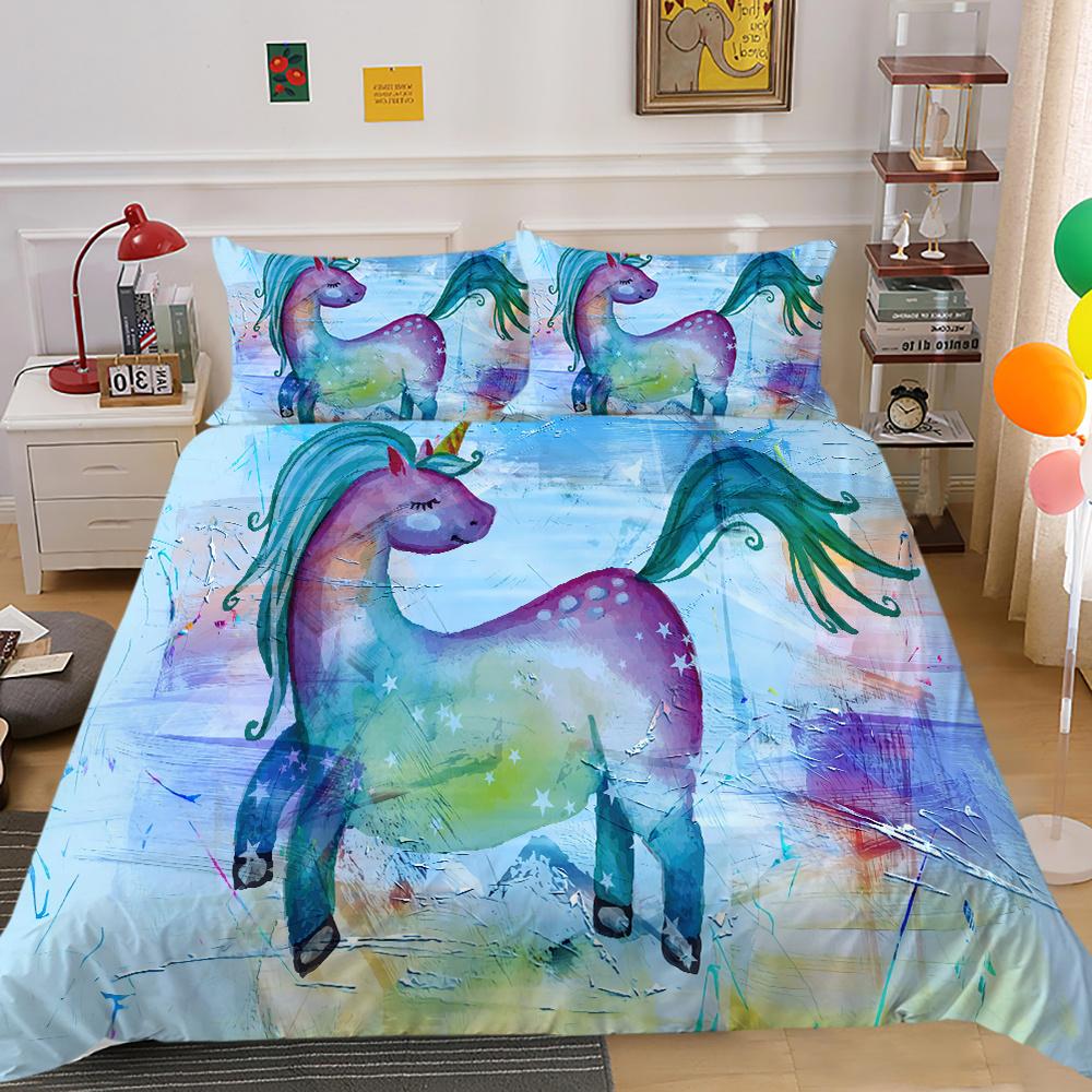 2023 Nový styl Unicorn Printing 3D ložní oblek 100% polyester Ložnice Dekor z mikrovlákna Pohodlný luxusní povlak na přikrývku