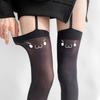 Women's Sexy Suspender Thigh High Stockings Velvet Thin Black and White Irregular Exposed Skin JK Japanese Over-the-knee Socks