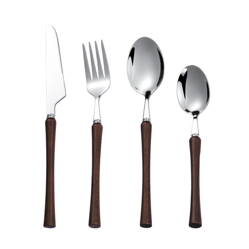 Wood Handle Tableware Set Korean Stainless Steel Cutlery Set Fork Knife Spoon Set High Quality Dinner Set Luxury Tableware Set