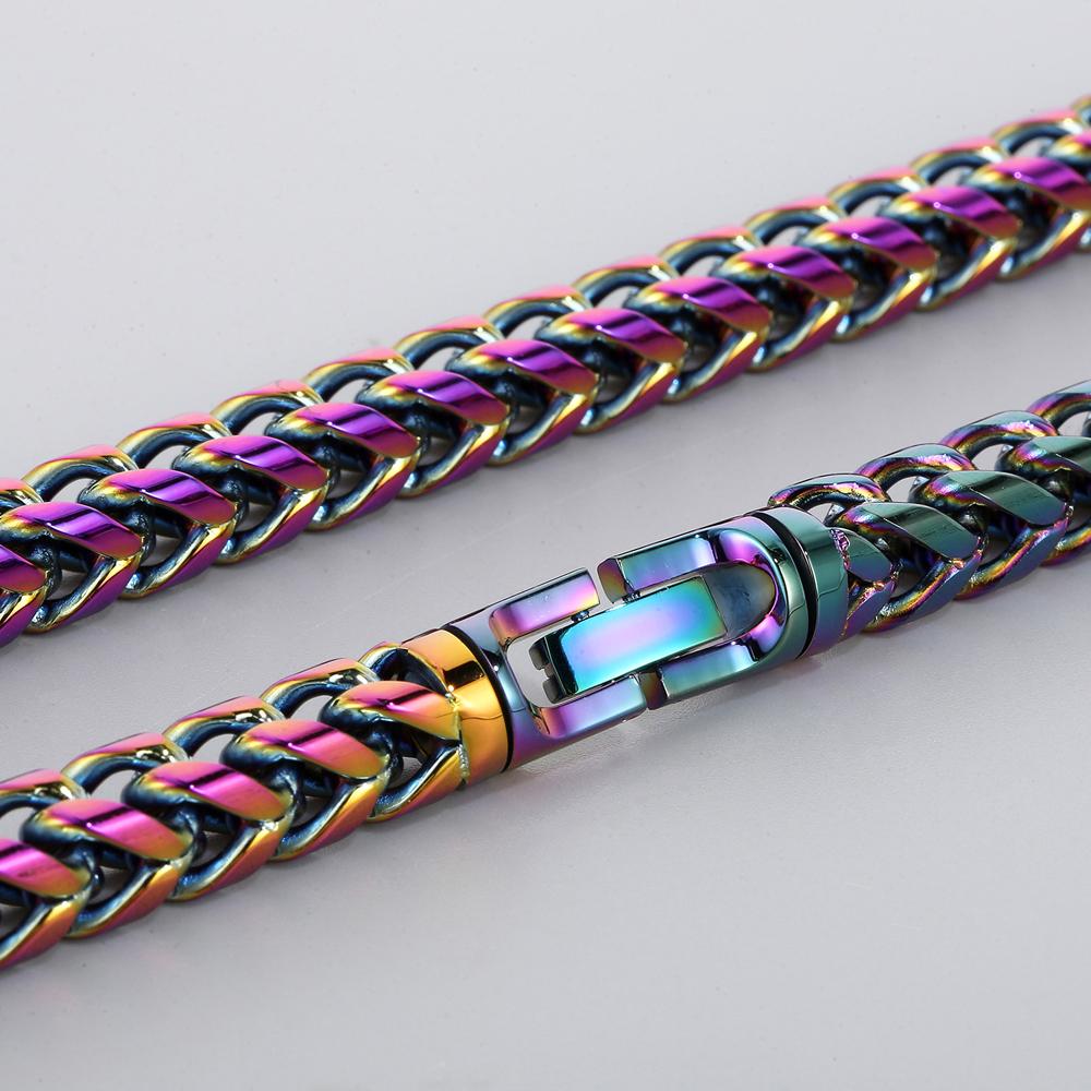 Hip-Hop Men's Necklaces Rainbow Gold Color 8/10MM Wide Stainless Steel Link Neck Chains for Men Birthday Jewelry Gift for Him