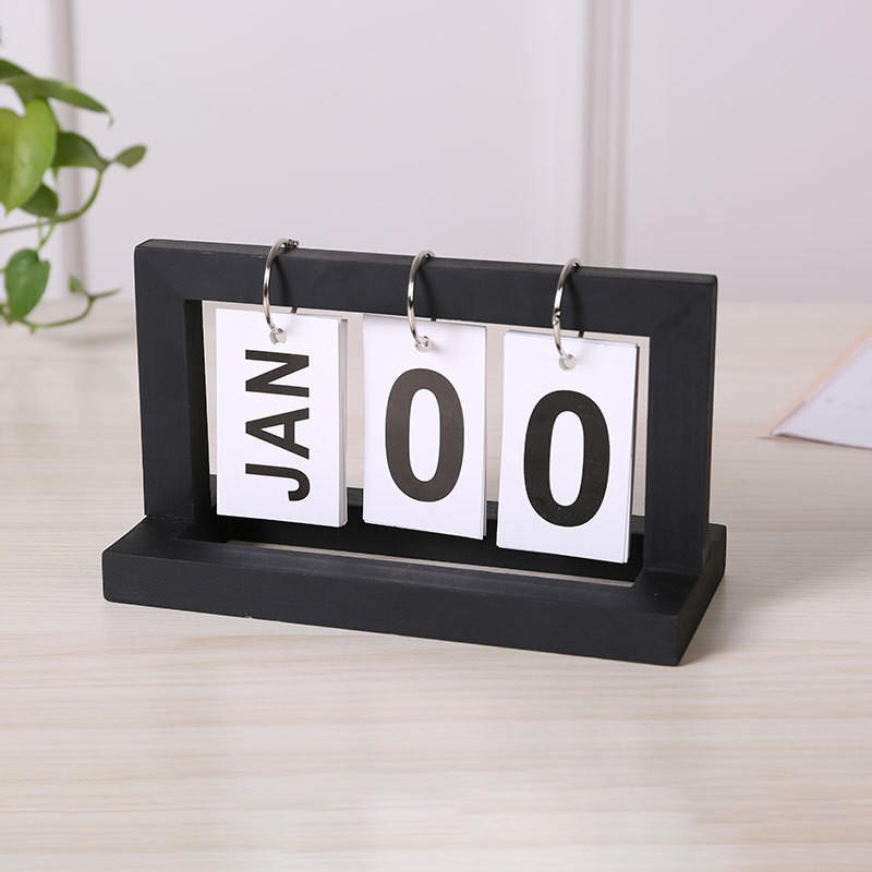 Wooden Perpetual Calendar Flip Month Date Display Desktop Schedule Daily Planner Office Home Decoration Photography Props