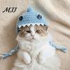 Cute Knitted Pet Cap Funny Shark Cat Hat, Crocheted Hat with Braided Soft Yarn Accessories Straps, for Cats Small Dogs Lightweight Puppy