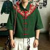 INCERUN Oversized Men Lapel Neck Half Sleeve Dropped Shoulder Vintage Knot Casual Shirts Tops