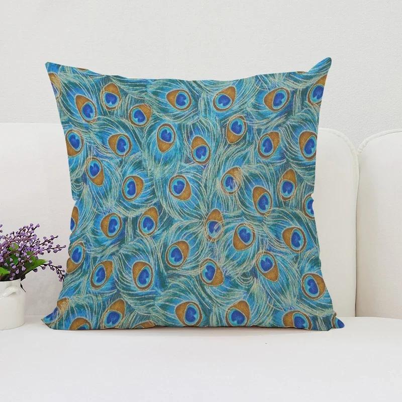 Peacock Feathers Cushion Cover 50X50Cm Decorative Pillowcase Decor 40X40 45X45 Cushions Covers For Bed Pillows Pilow Cases Sofa