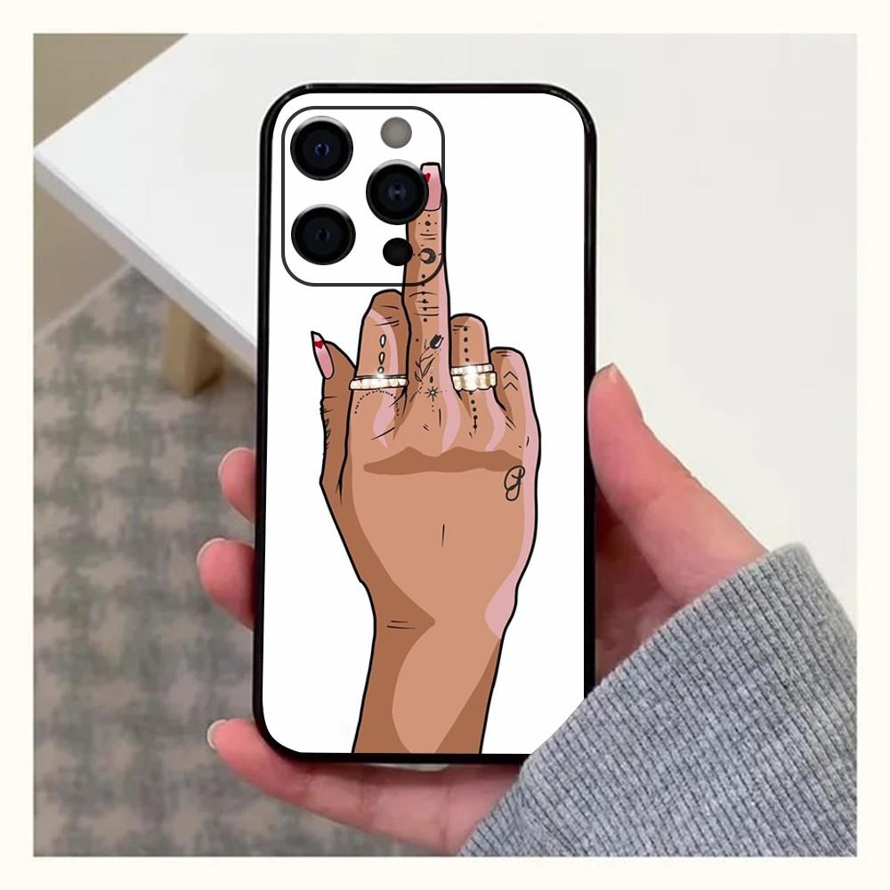 Cartoon Middle Finger Phone Case For Apple iPhone 15,14,13,12,11,Pro,X,XS,Max,XR,Plus,Mini Soft Black Shell