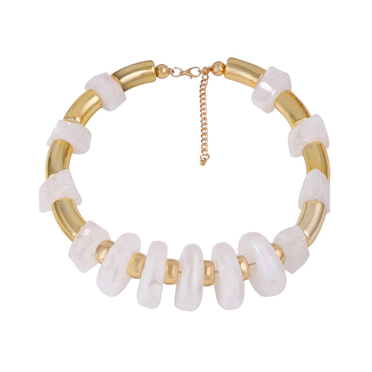 

Personality Trend Hip Hop Punk Style Geometric Resin CCB Beaded Necklace Versatile Casual Women s Necklace Accessories білий