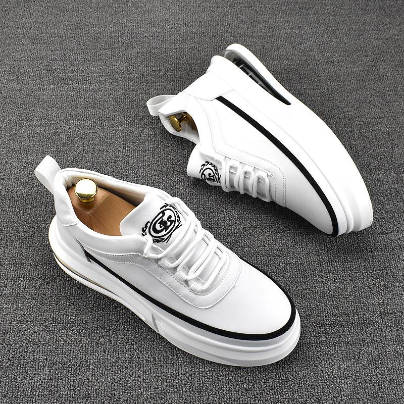 Korean style men fashion white shoes genuine leather flats shoe comfort air cushion sneakers street platform footwear chaussure