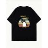 White T Shirt With Penguin And Noot Noot Text Vintage Sunset Design Casual Summer Wear For Women