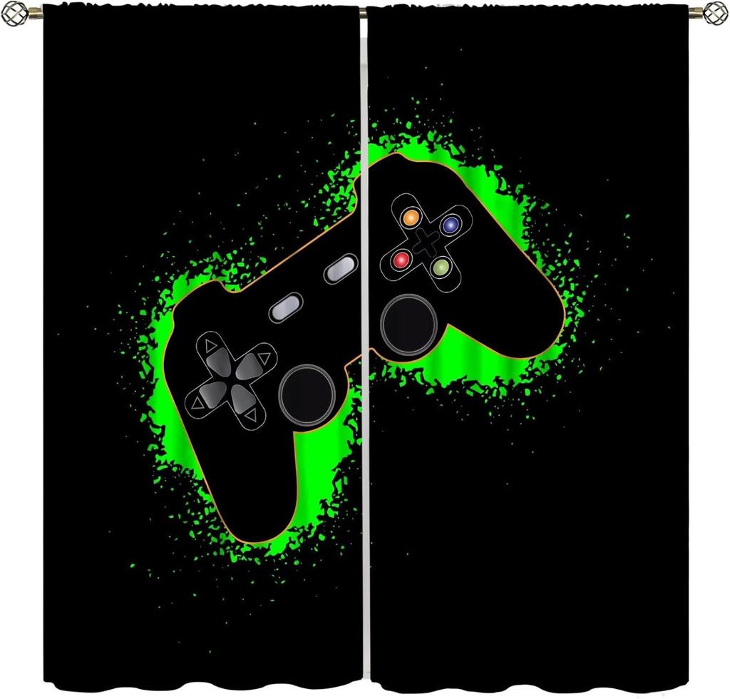 Spiel Vorhänge Cartoon Gamepad Junge Mädchen Teenager Schlafzimmer Neon Dekorativ Küche Wohnzimmer Vorhang Set Bahnen Polyester Perfekt Für Bereich