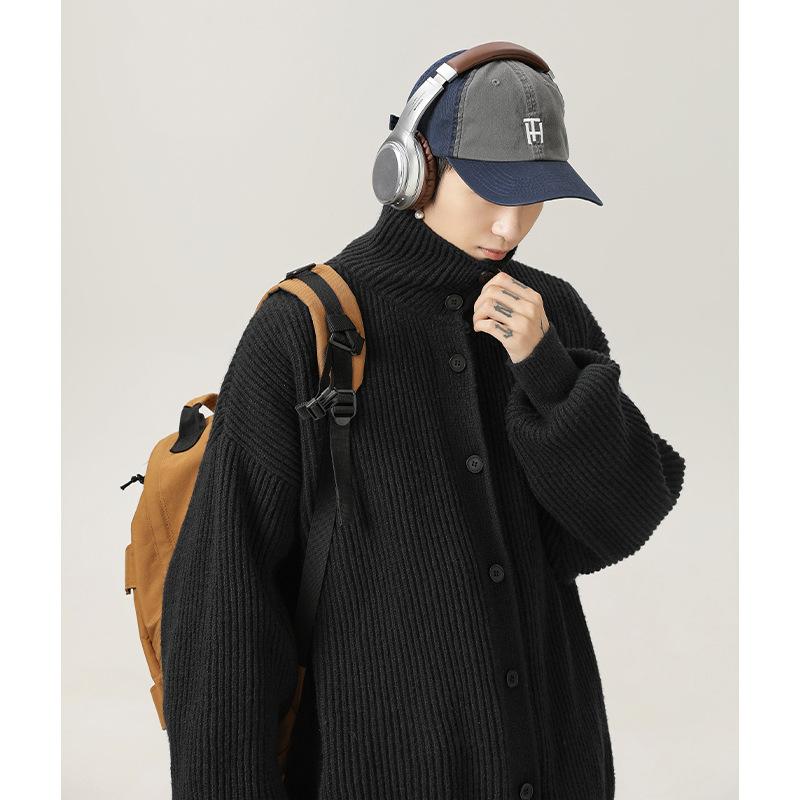Japanese Style Men's Vintage Turtleneck Cardigan Sweater Autumn Winter Casual Relaxed Solid Knitwear