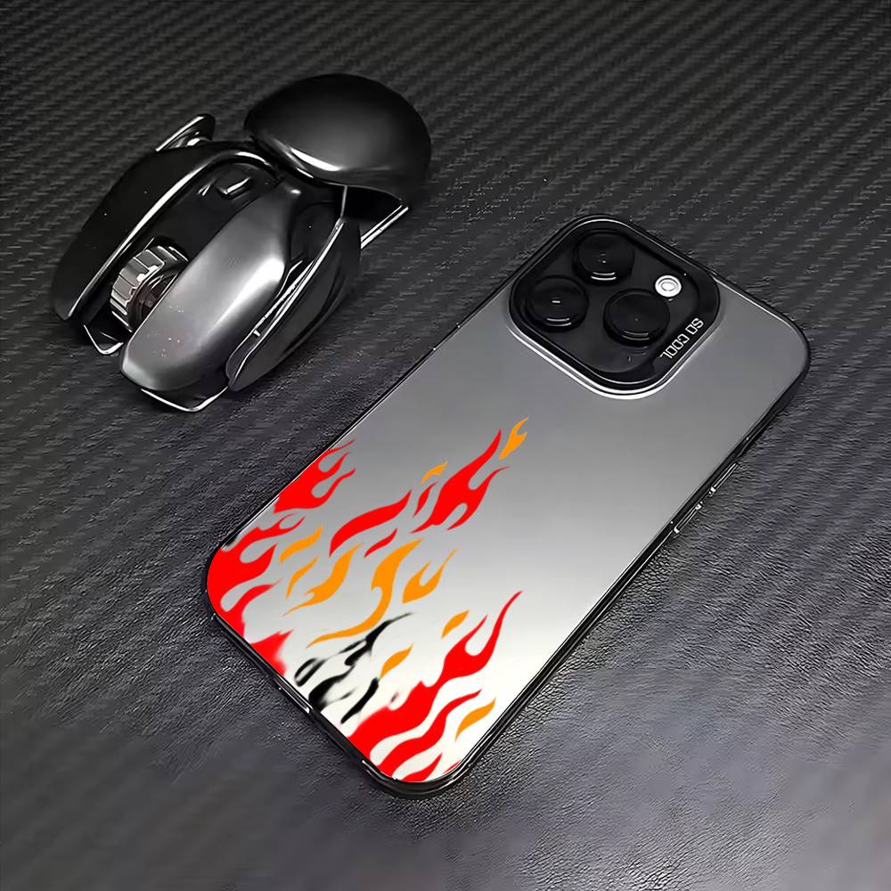 COOL Fashion Flames Phone Case For iPhone17,16,15,14,13,12,11 Plus,Pro Max Colored Silver Plated Inside Cover