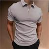 European and American Style Men's Summer Solid Polo Shirt Short Sleeve Turn Down Collar Top Casual Slim Fit T-shirt