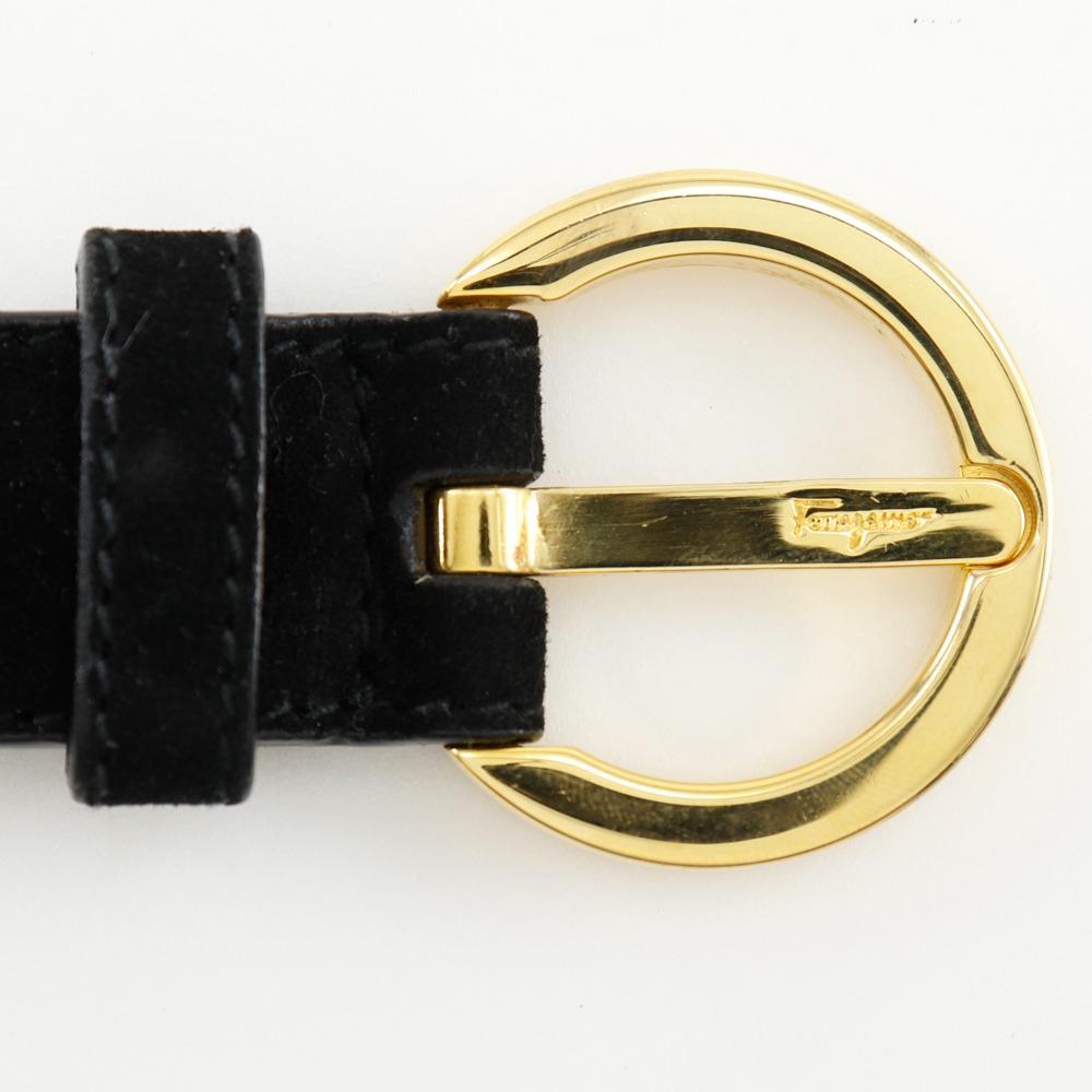 Salvatore Ferragamo Gancini Belt Black/gold Suede/Plated Gold Women Used