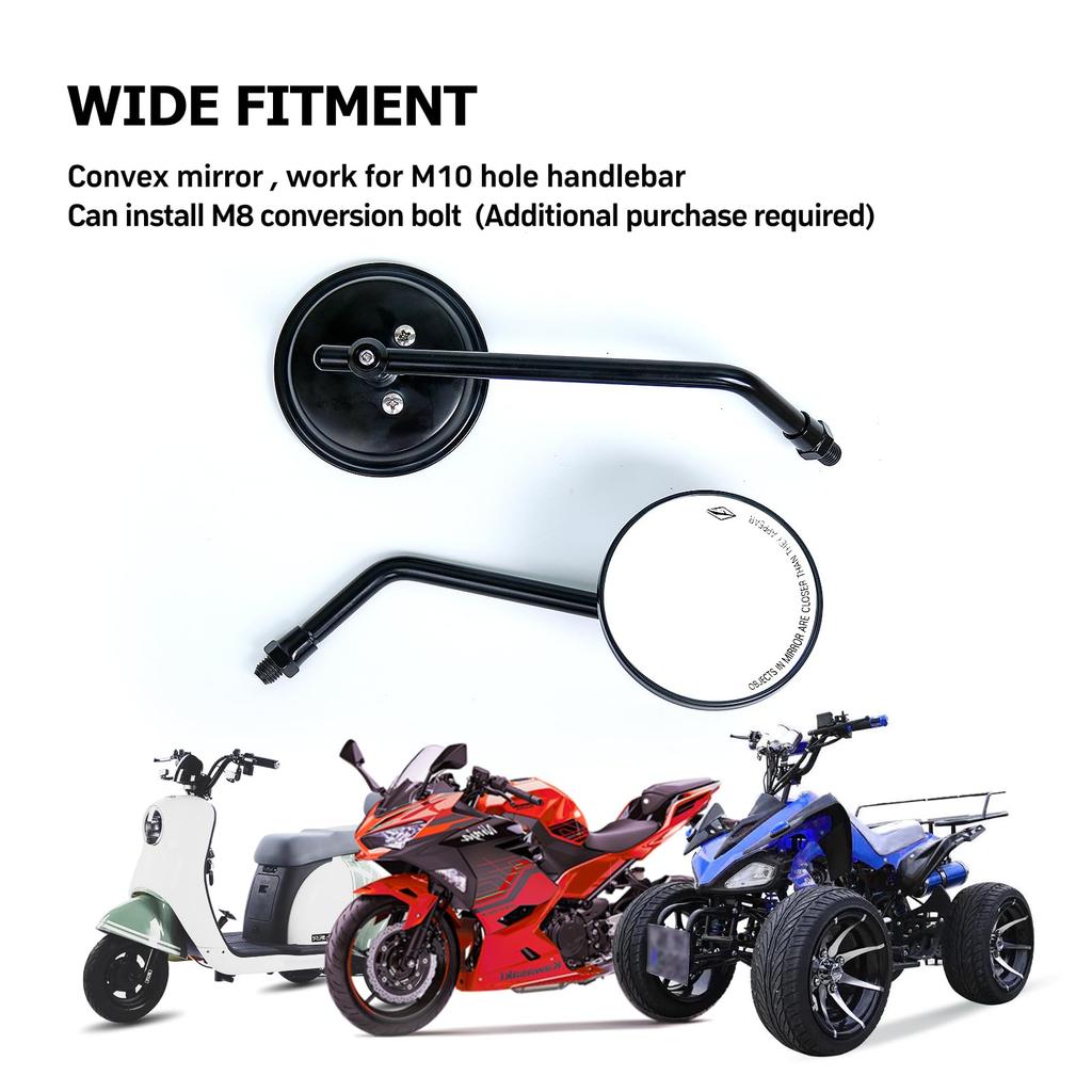 WTZMOTO Motorcycle Rearview Mirror Black - 10mm Handlebar Dual Sport Mirror