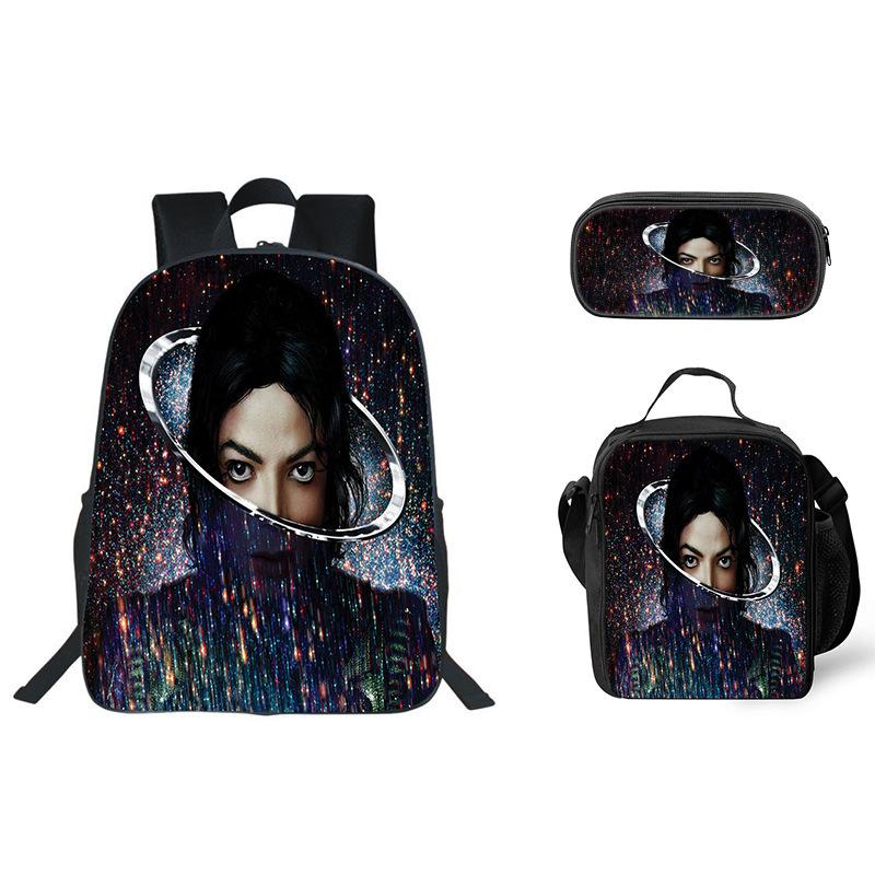 Student Backpack Lunch Bag Pencil Case 3-Piece Set, Waterproof Durable Large Capacity, MJ Pattern, Kids School Bag Set