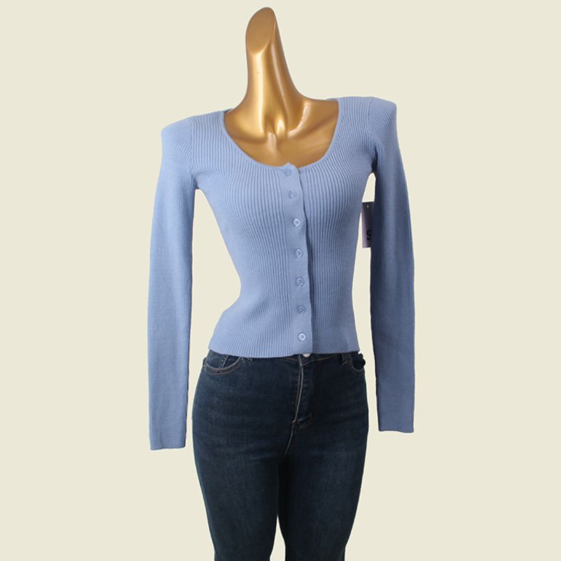 French Retro Square Collar off-Shoulder Knitting Cardigan Foreign Trade Original Order Elegant Silm Fall Base Long Sleeves Tops