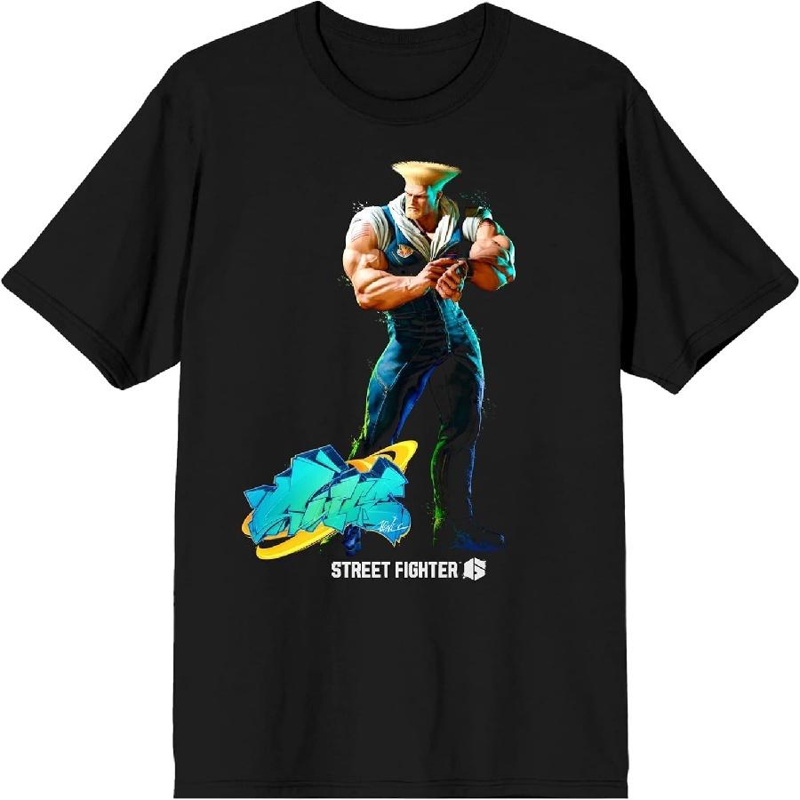 Bioworld Street Fighter VI Guile Character with Graffiti Name Men's Black Short Sleeve Crew Neck Tee