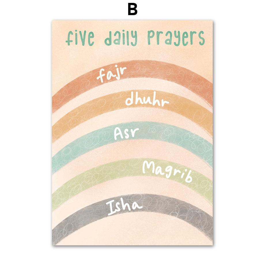 Islamic Cartoon Rabbit Mosque Rainbow Giraffe Balloon Posters Prints Canvas Painting Wall Art Pictures Kids Room Home Decor