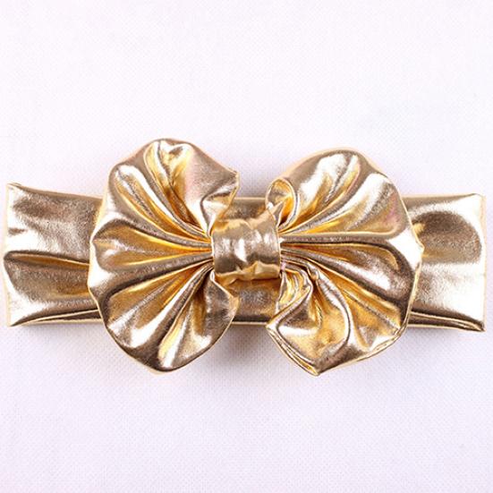 Diadema con lazo grande dorado para niñas pequeñas, turbante elástico con nudo para envolver la cabeza