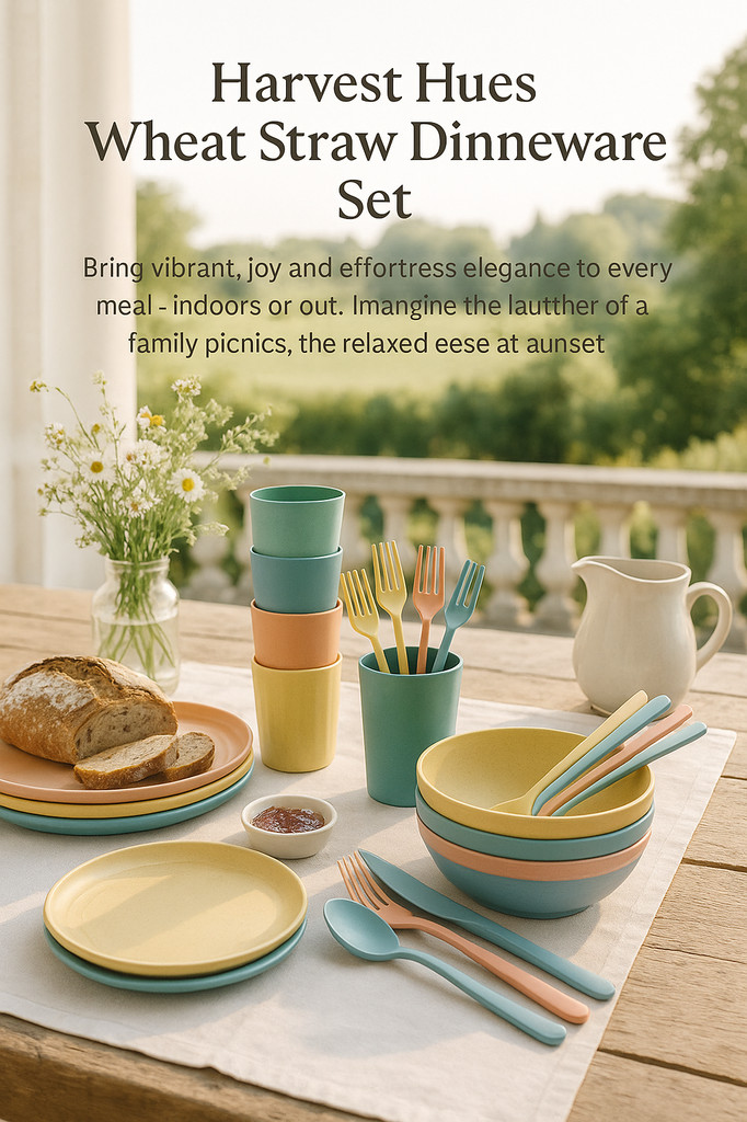 32PCs Food-grade Wheat Straw Dinnerware Set Microwave Dishwasher Freezer Safe Plates Bowls Cups