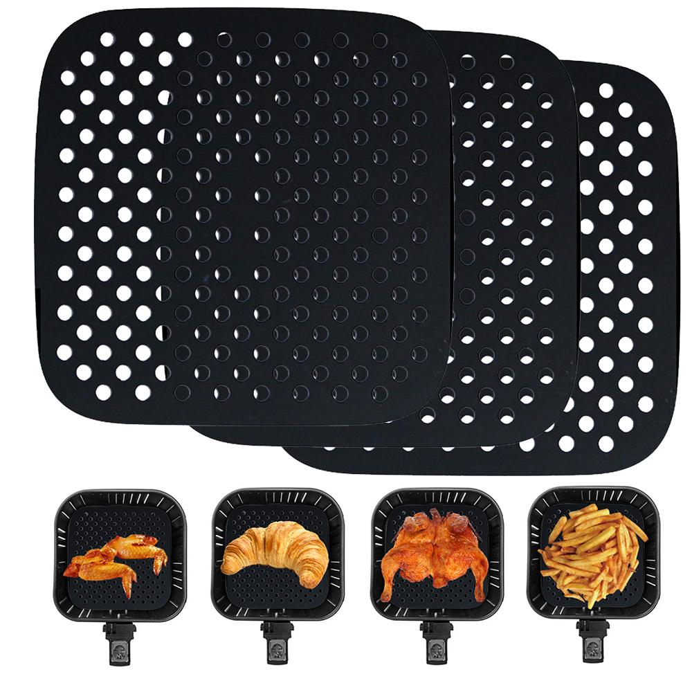 Reusable Silicone Airs Fryer Liners with Airs Fryer Magnetic Cheat Sheet, Easy Clean Airs Fryer Accessories, Non Stick (Square 8.5")