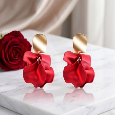 Delicate Flower Dangle Earrings Exaggerate Tassel Design Petal Stud Earring Temperament Rose Ear Pendants Everyday Wear