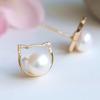 Cute cute pet cat natural freshwater pearl earrings 14K bag gold stud earrings silver needle niche design fashion earrings