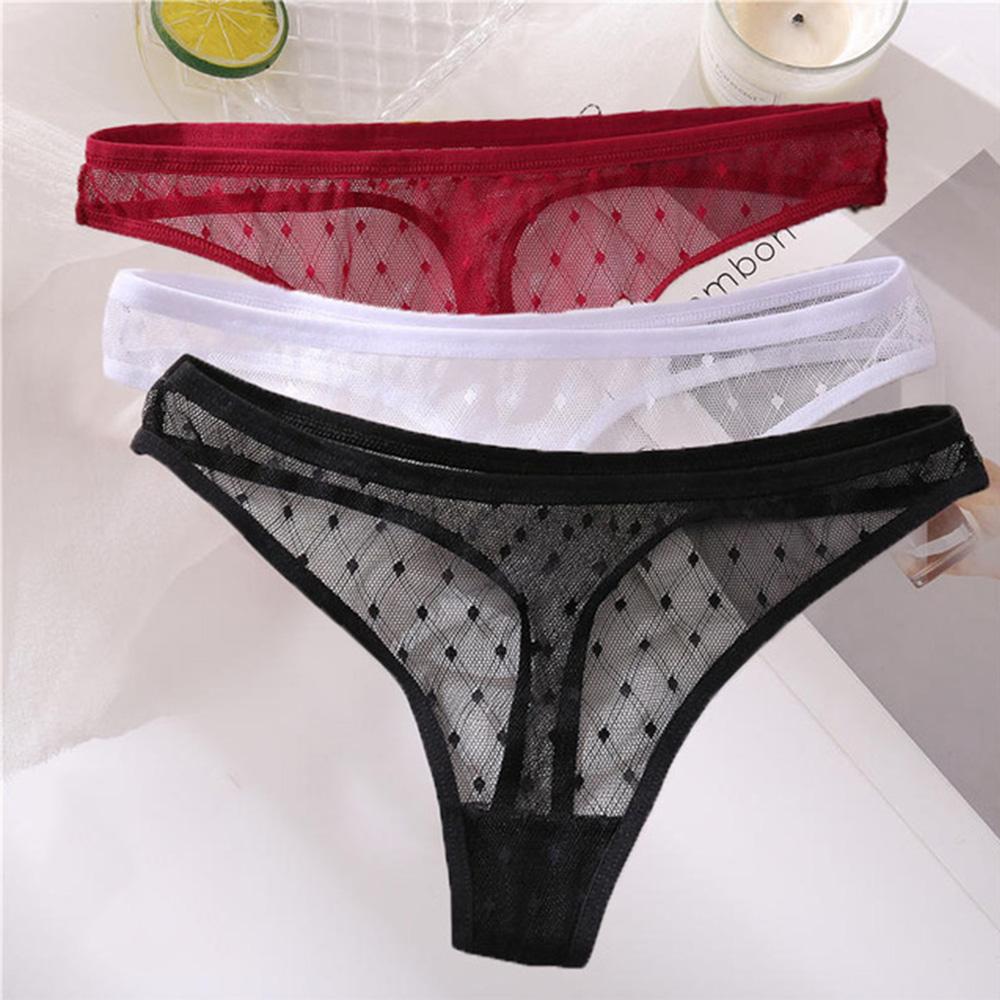 Underwear Size M-XL Low-Waist T-back Transparent Lace Briefs Lace Thongs Sexy G-string Dots Panties