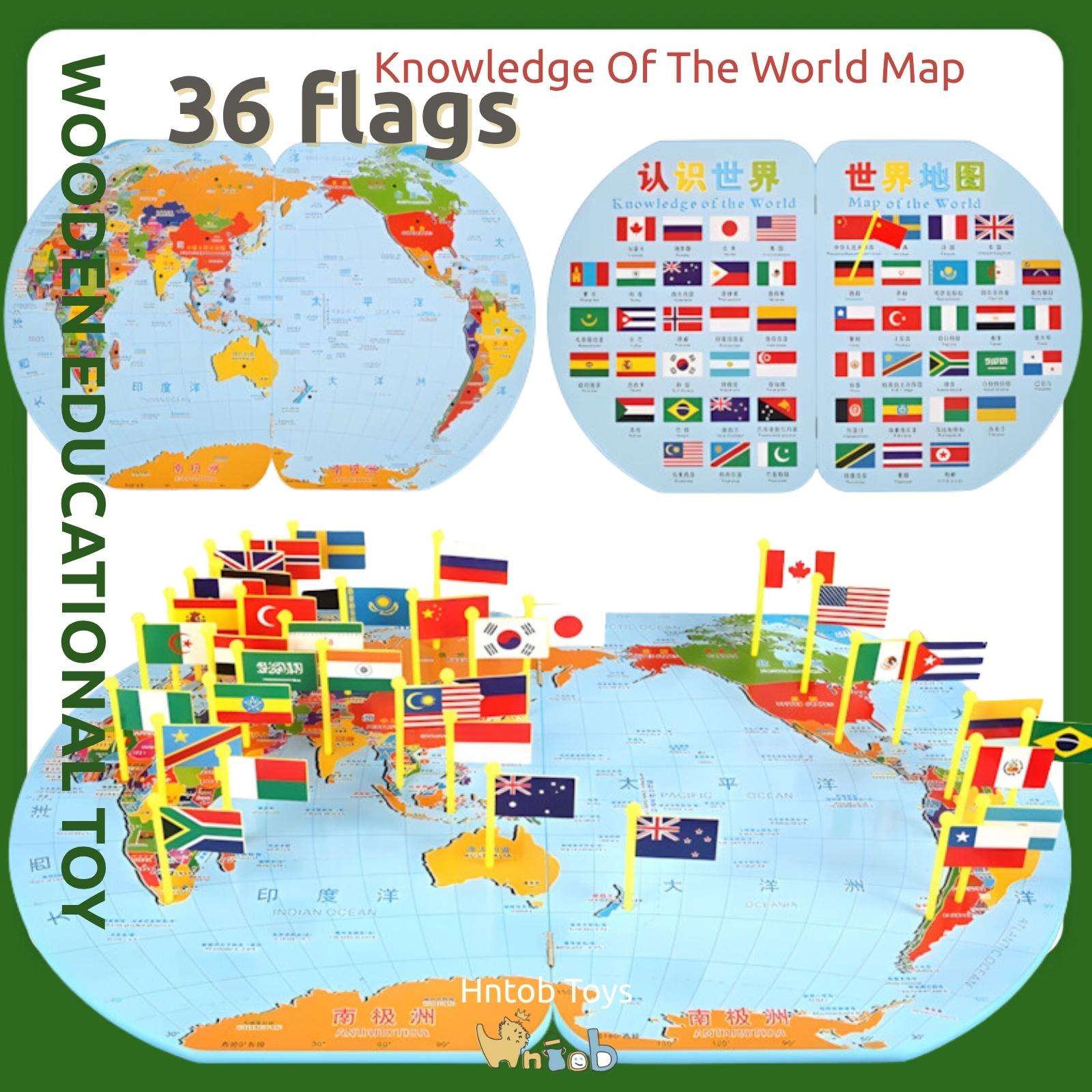 Hntob 36 Flags Wooden Knowledge Of The World Map Board Country Early Educational Toddlers Kids Toy Knowledge the worlds