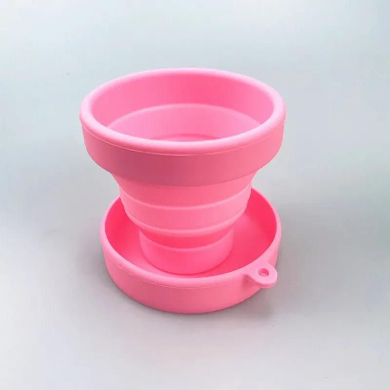 

200ml Heat Resistant Silicone Collapsible Cup For Travel Camping Outdoor Daily Use Leakproof Portable Silicone Folding Cup розовый