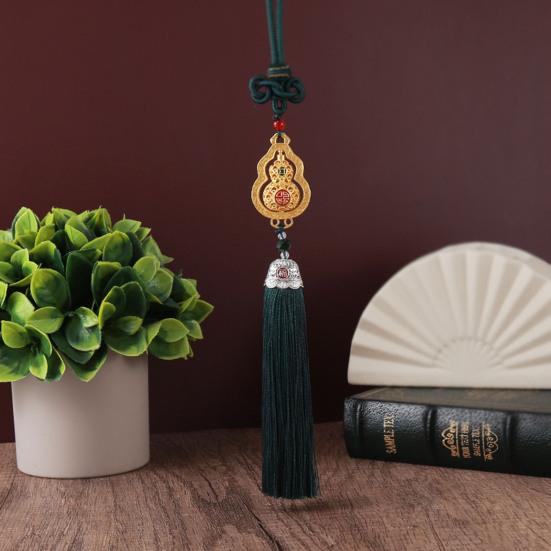 Chinese Style Gourd Car Hanging Decoration Rotatable Fu Character Gourd Tassels Car Rearview Mirror Charm Feng Shui Ornament Pendant Accessories