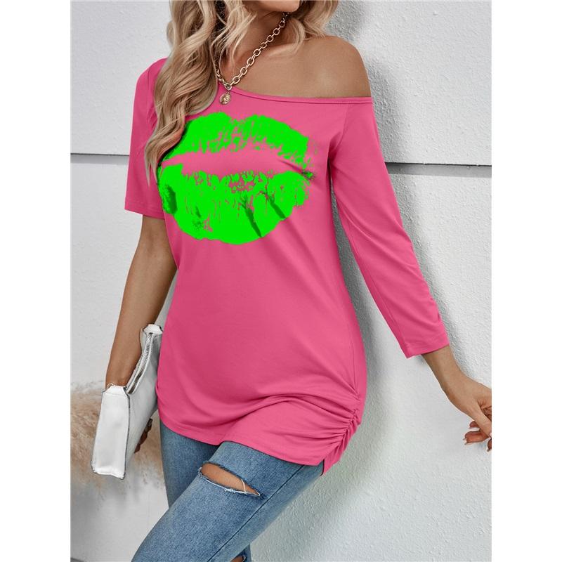 

Европа и Соединенные Штаты Губы Печатный Короткий рукав XXXL розовый